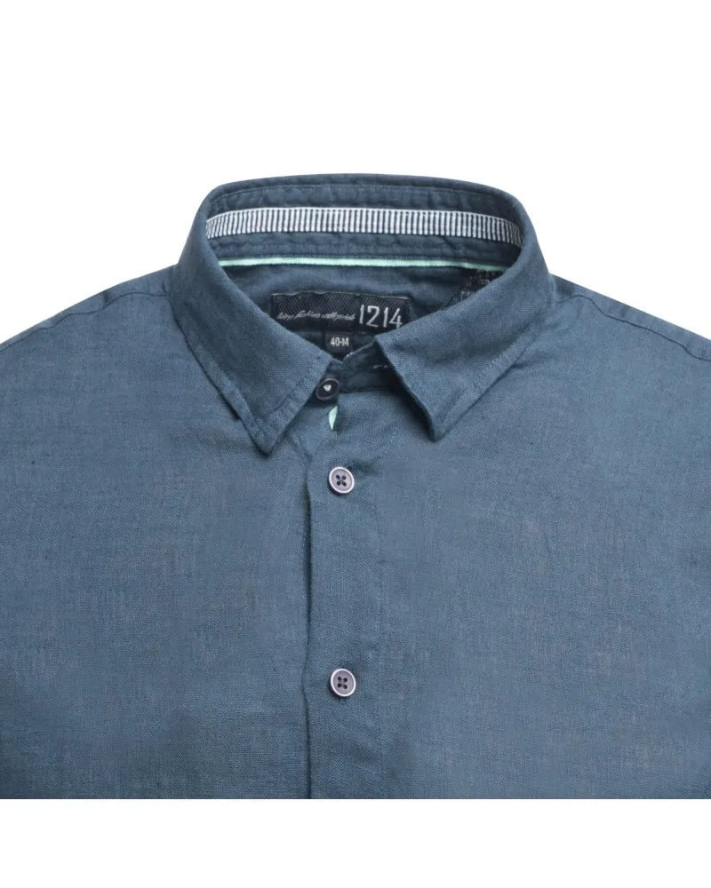 1214 Chemise cintrée en lin manches extra-longues 72 cm bleu marine - Size-factory