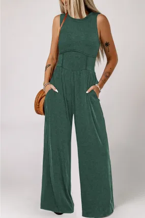 Combinaison sans manches à jambe large et taille cintrée vert noirtre