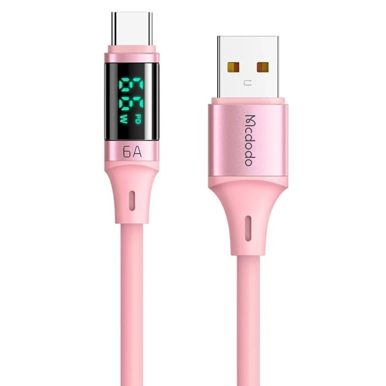 Câble Mcdodo USB vers affichage numérique Type-C en silicone, charge ultra rapide, 6A, 1,2 m, rose