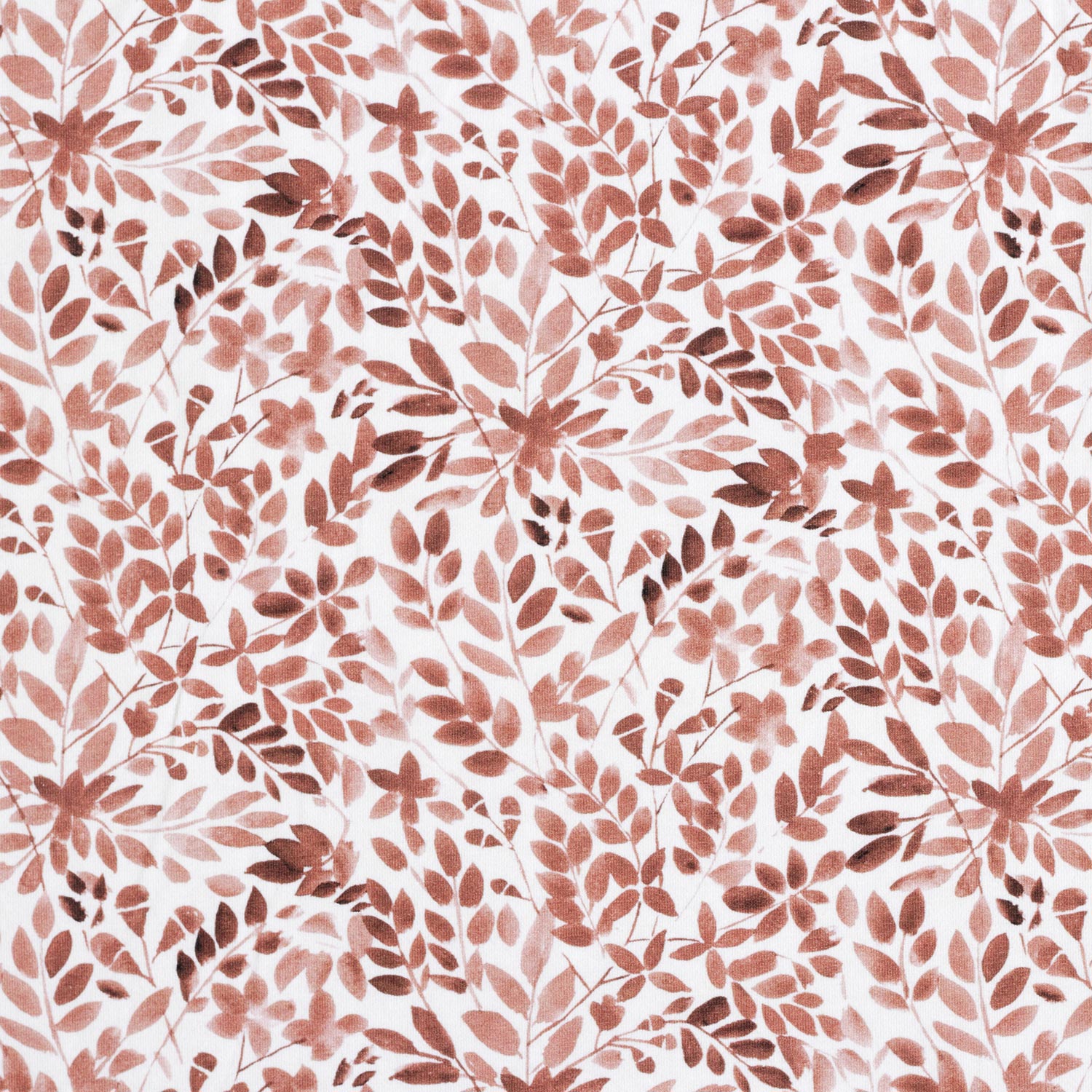 GOTS Jersey coton Impression numérique de branches de feuilles à l’aquarelle – blanc/cuivre