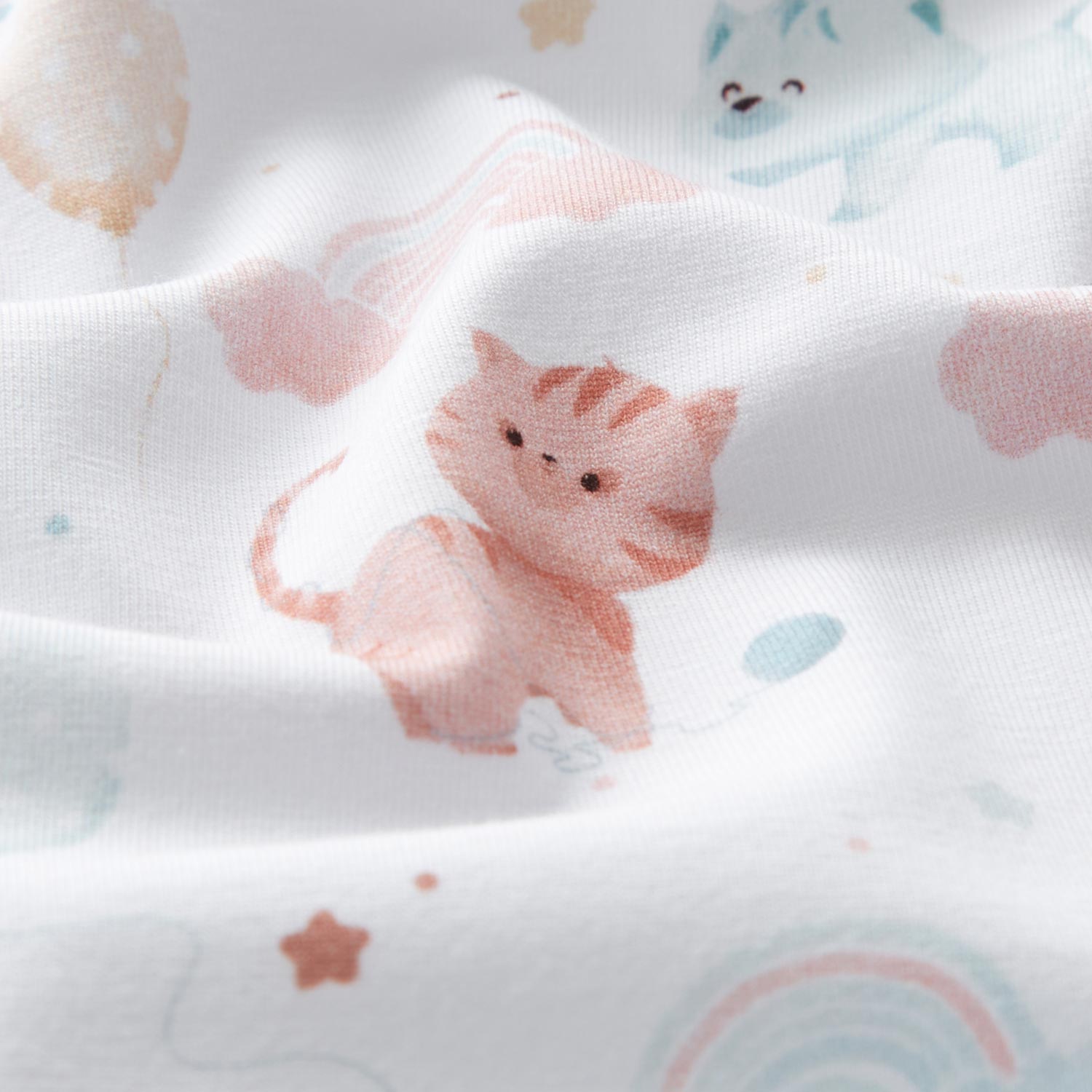 Jersey coton Chaton et ballon arc-en-ciel Impression numérique – ivoire
