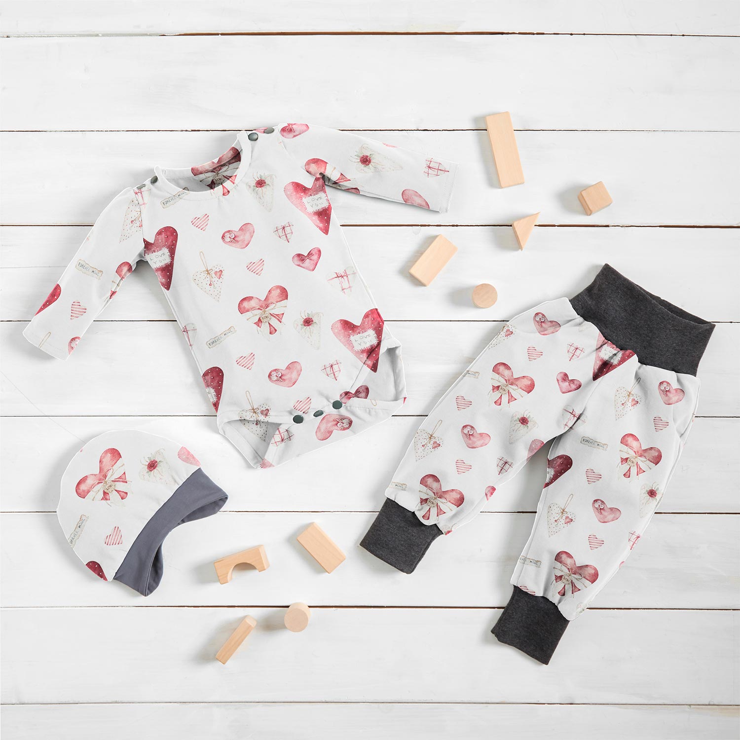 Jersey coton Cœurs aquarelle Impression numérique – ivoire/mauve