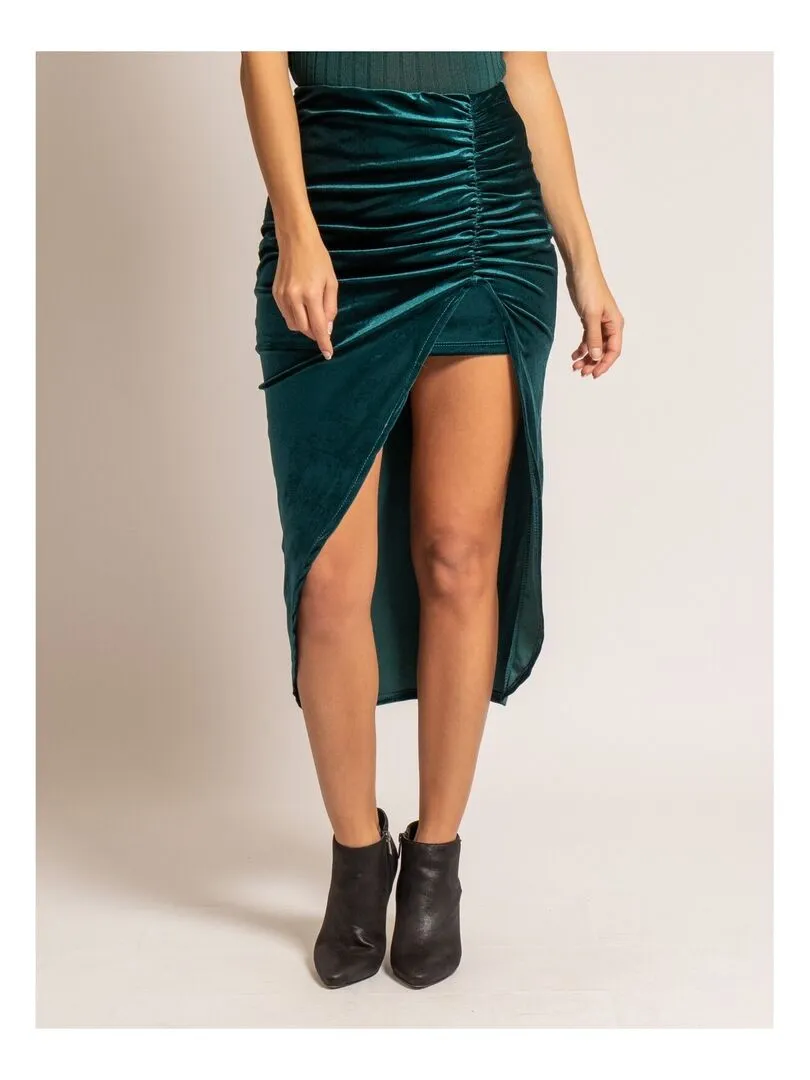 Jupe midi velours XESTOR - Bleu canard