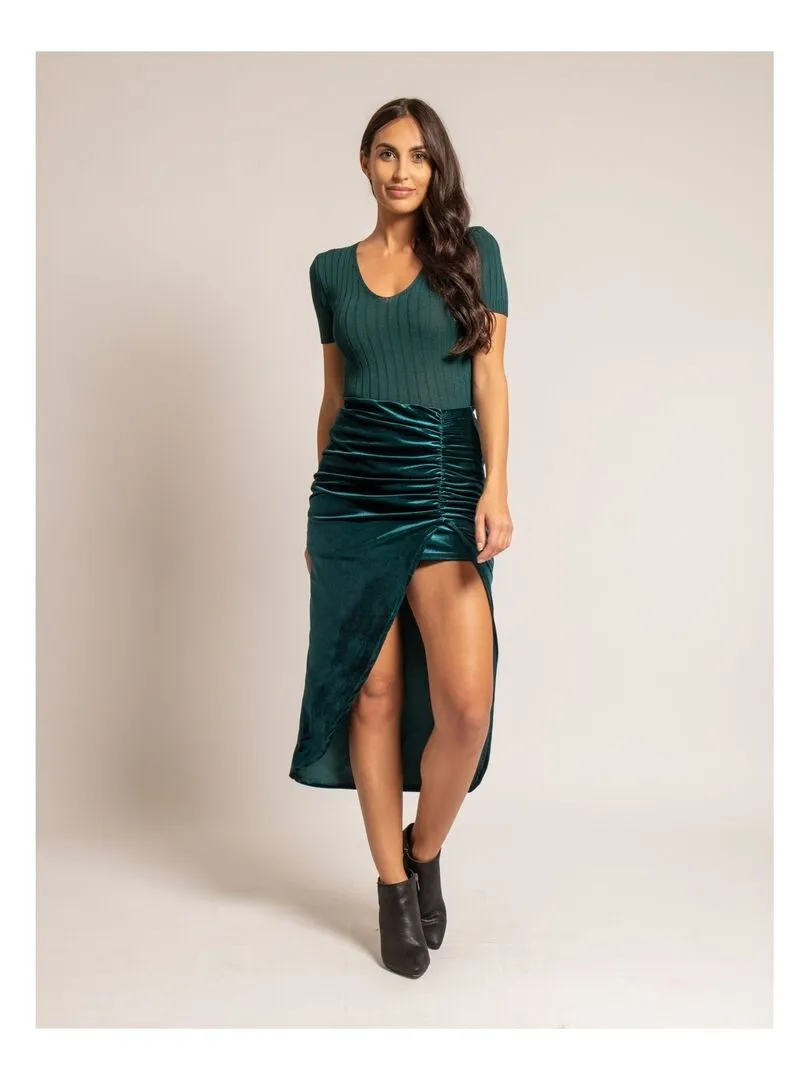 Jupe midi velours XESTOR - Bleu canard