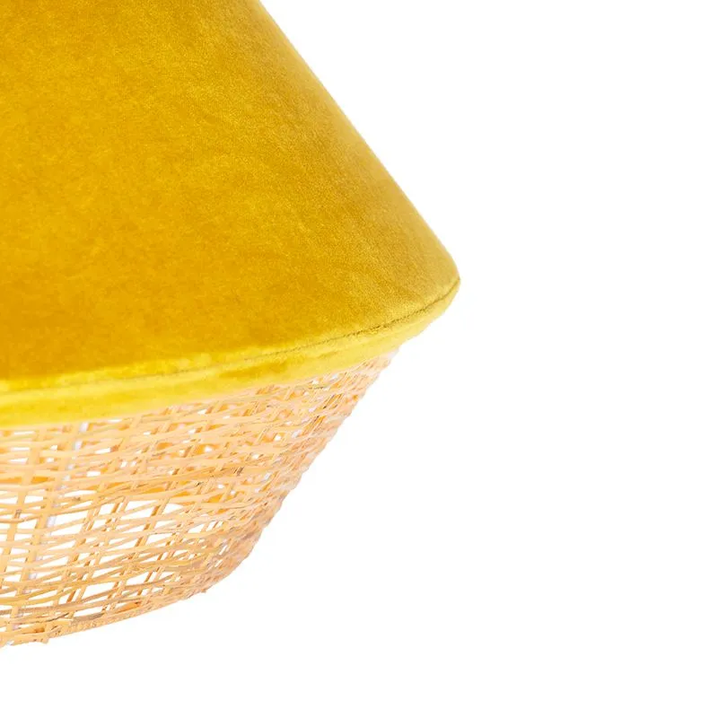Lampe suspendue rurale en velours jaune avec canne 45 cm - Frills Can