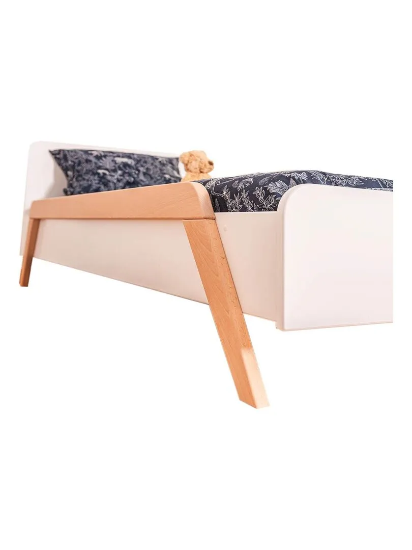 Lit enfant avec barrières Pixia - AKITEN RETAIL - Blanc Marron