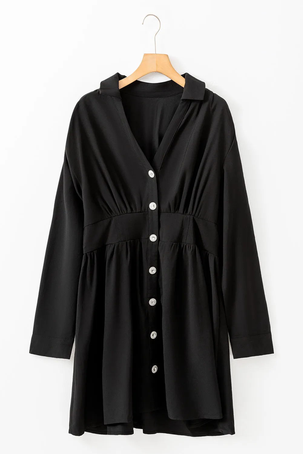 Mini-robe chemise à manches longues taille haute cintrée élastique noire