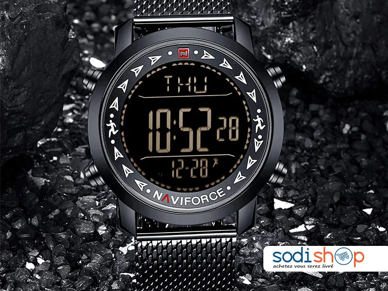 Montre à Quartz NAVIFORCE NF9130 Cadran Numérique avec Bracelet en Acier 