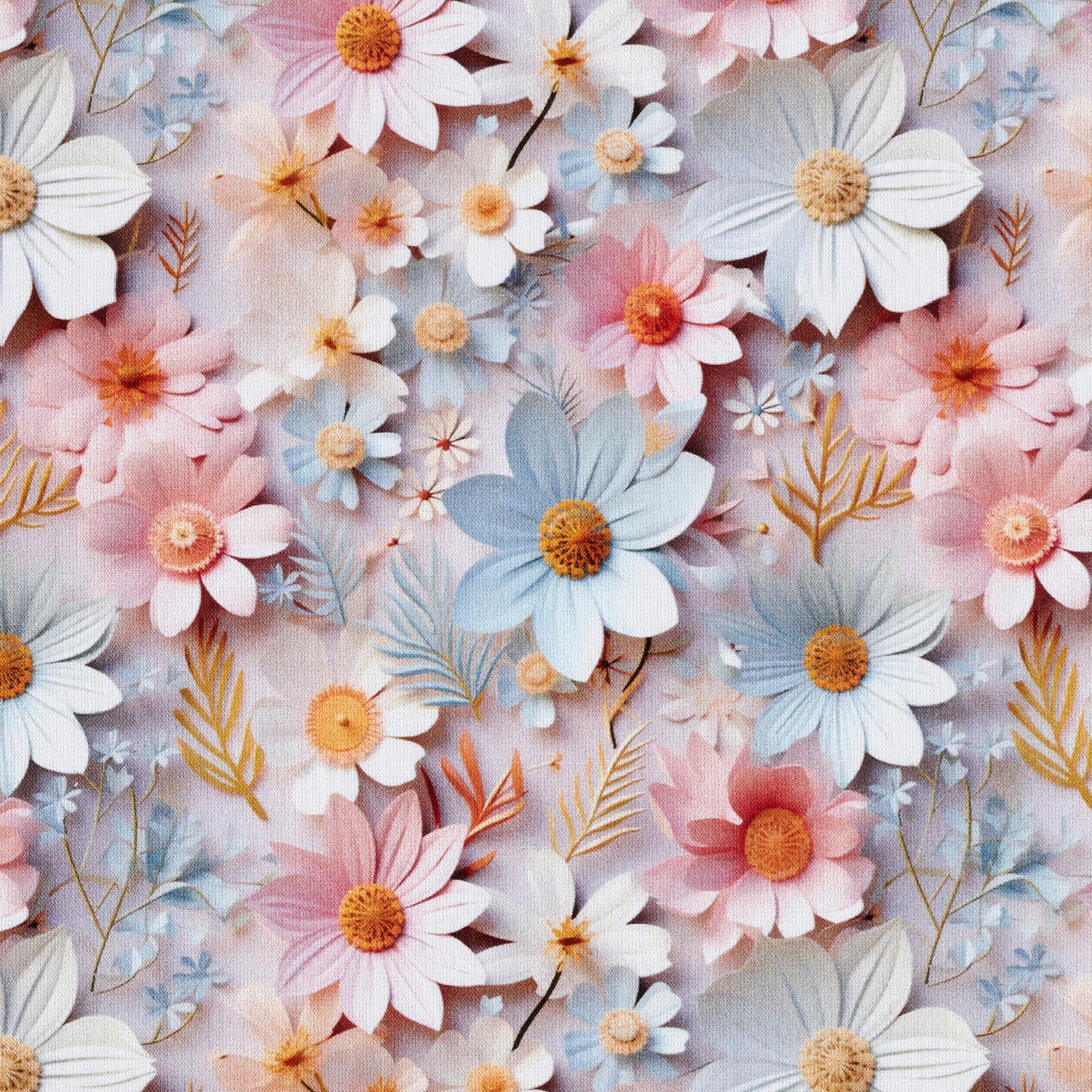 Popeline coton Fleurs en papier Impression numérique – vieux rose clair