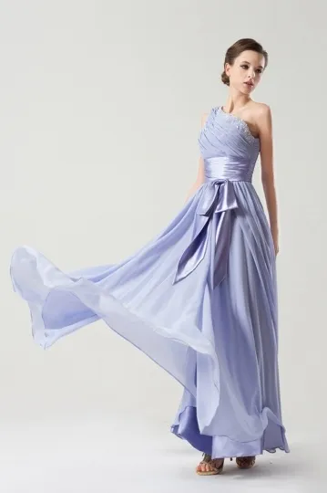 Robe chic lavande asymétrique & plissée taille cintrée nœud papillon pour mariage