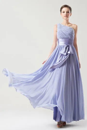 Robe chic lavande asymétrique & plissée taille cintrée nœud papillon pour mariage