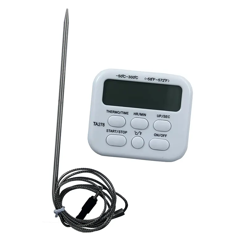 Thermomètre de cuisson, écran numérique, avec sonde en acier inoxydable, blanc 