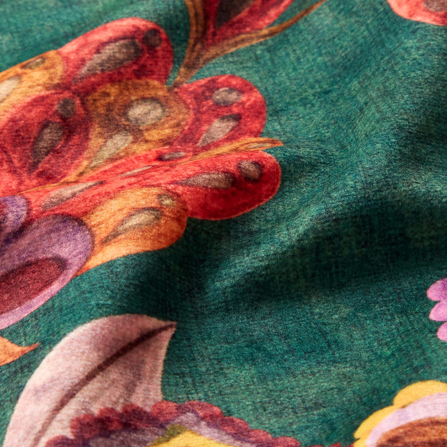 Velours de décoration Vrilles florales – sapin bleu/rosé