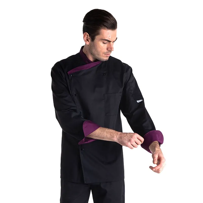 Veste de Cuisine Cintrée Col Aubergine Manches Longues - MANELLI