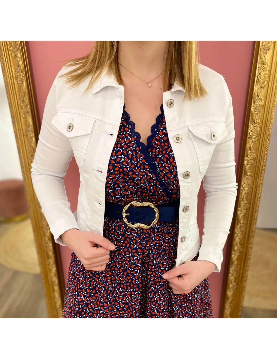 Veste en jean femme colorée effet délavé coupe cintrée matière stretch